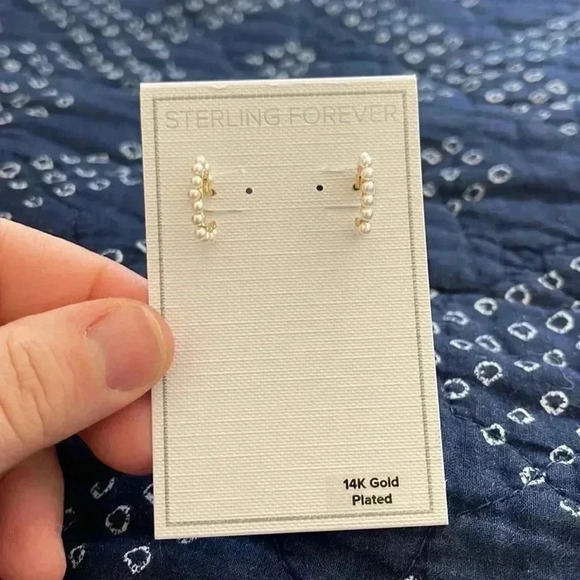 Sterling Forever Gold Plated Pearl Heart Hoop Earrings - Picture 2 of 6